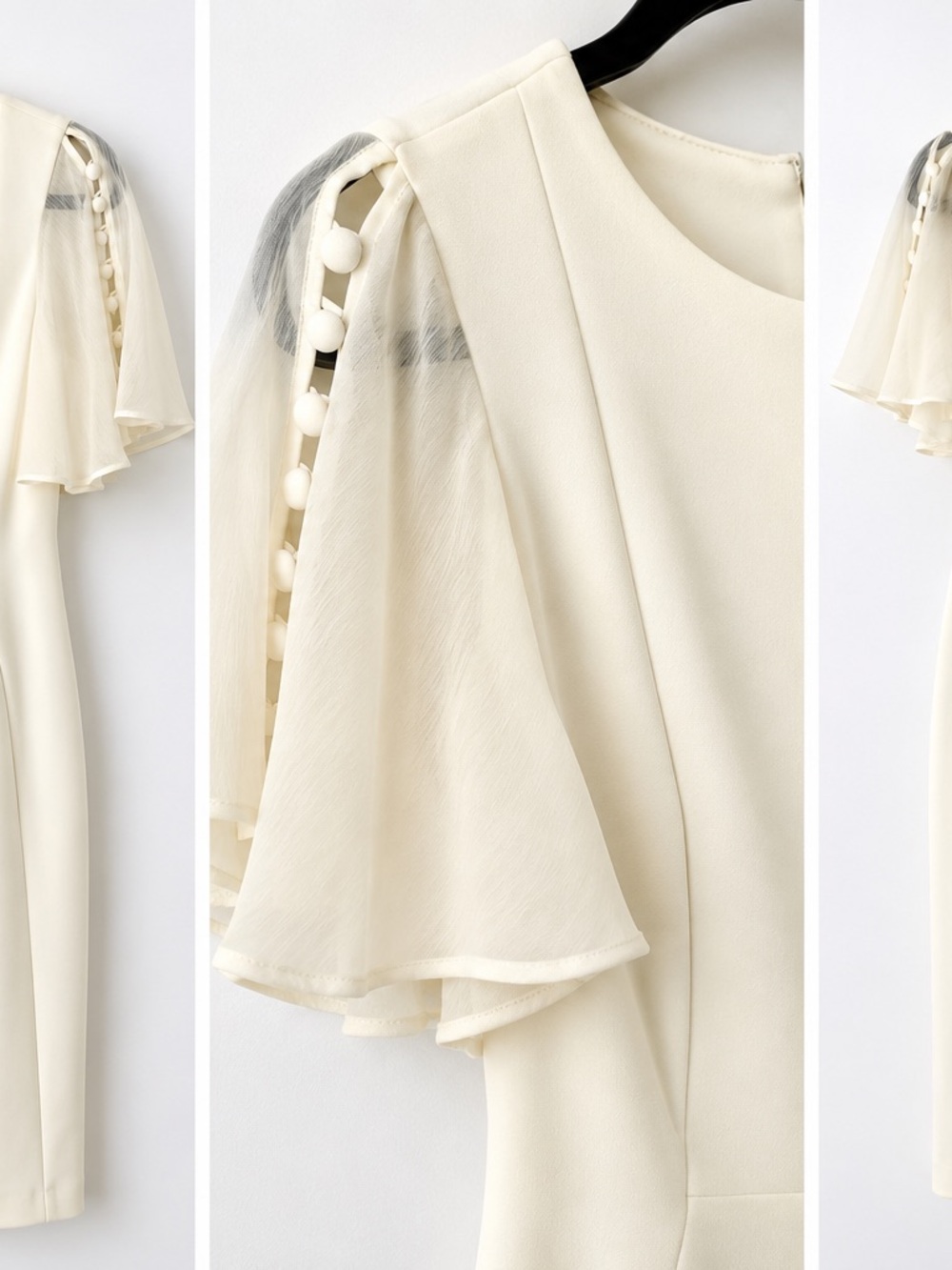 Calvin Klein Cream Flutter Sleeve Button-Trim Midi Dress